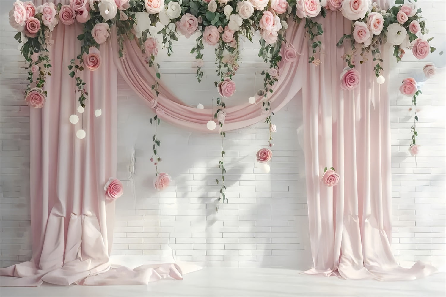 Backdrops For Mother's Day Pastel Pink Floral Curtain Backdrop UK GQ2-99