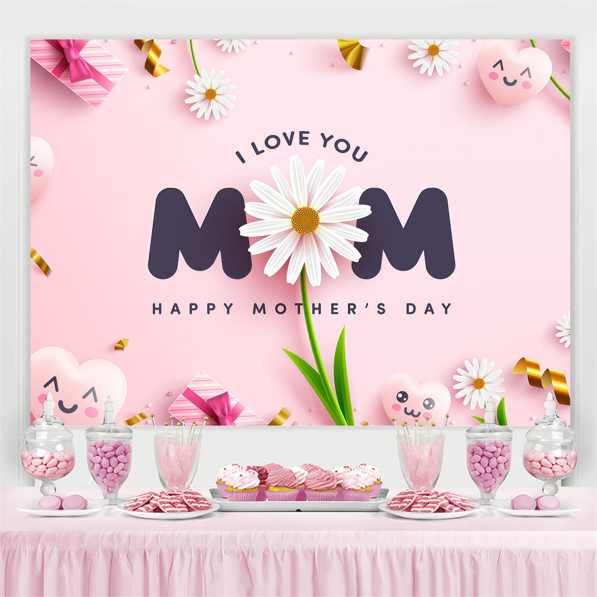 Mother's Day Backdrop Ideas Playful Heart Flowers Custom Backdrop UK GQ3-134