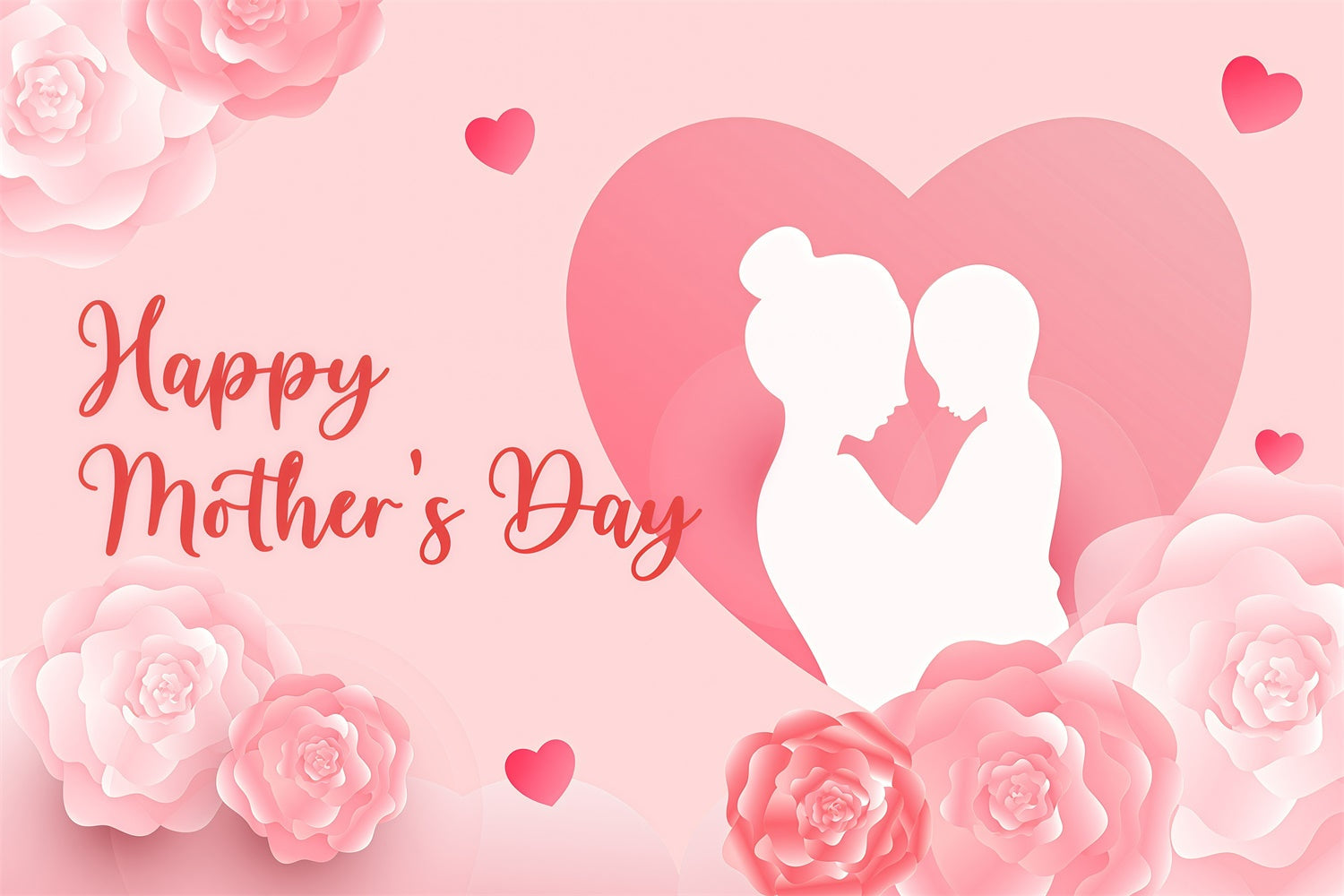 Mothers Day Backdrop Silhouette Flowers Heart Custom Backdrop UK GQ3-137