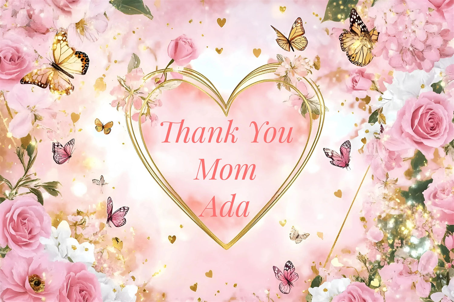 Backdrop For Mothers Day Pastel Floral Gold Heart Custom Backdrop UK GQ3-139