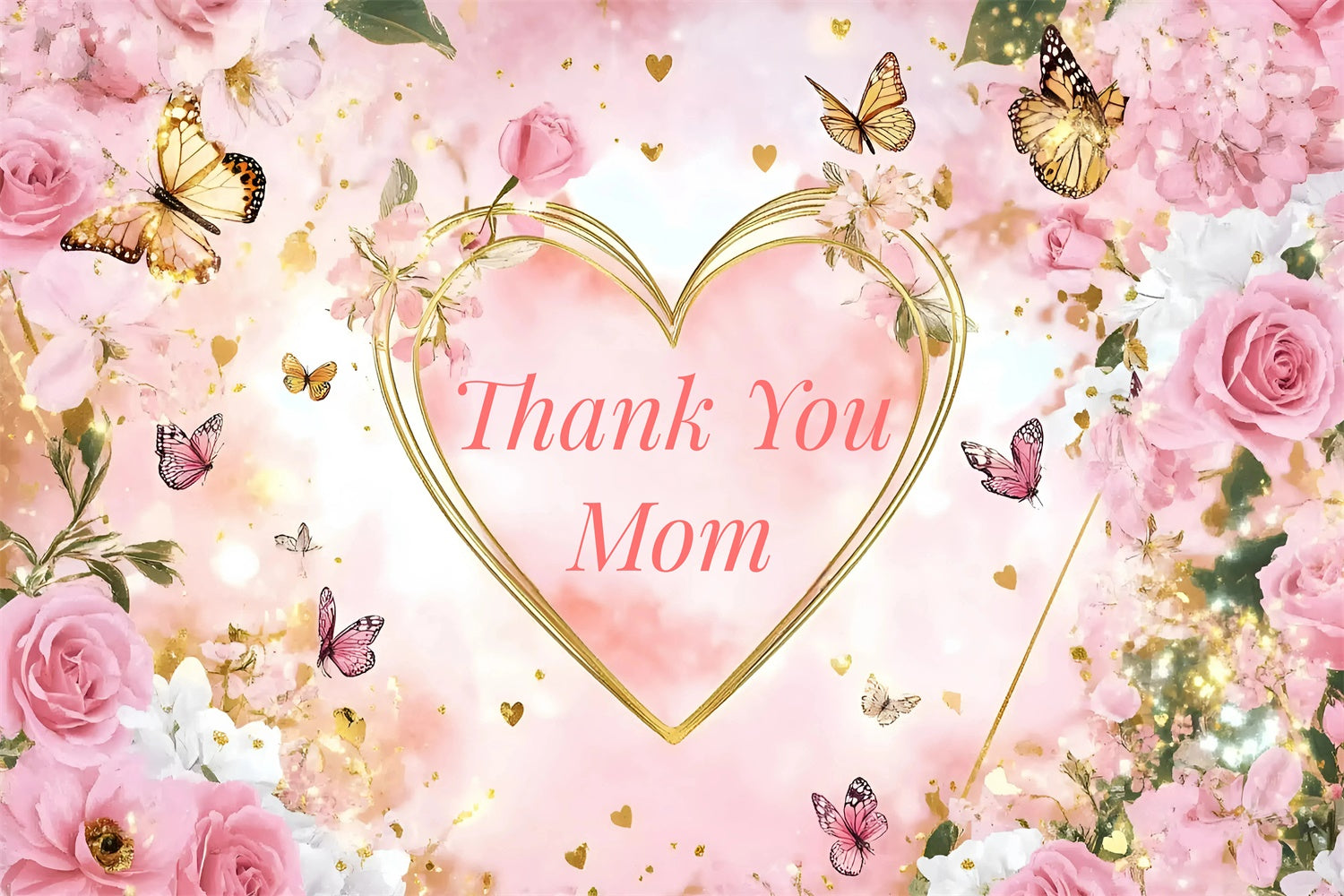 Backdrop For Mothers Day Pastel Floral Gold Heart Custom Backdrop UK GQ3-139