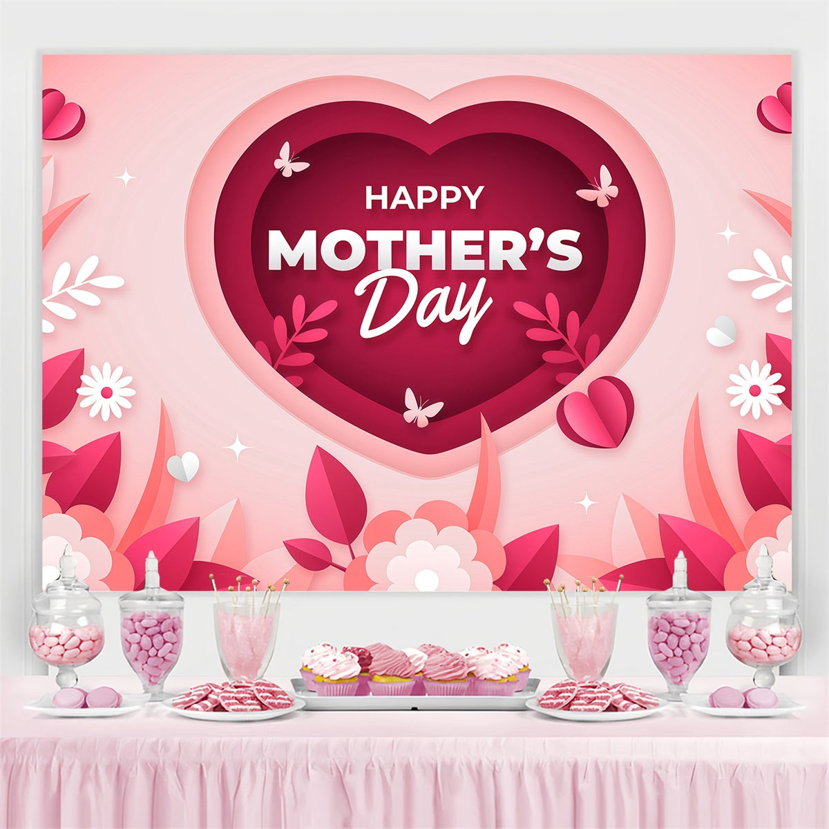 Mothers Day Photo Backdrop Red Heart Floral Personalized Backdrop UK GQ3-141