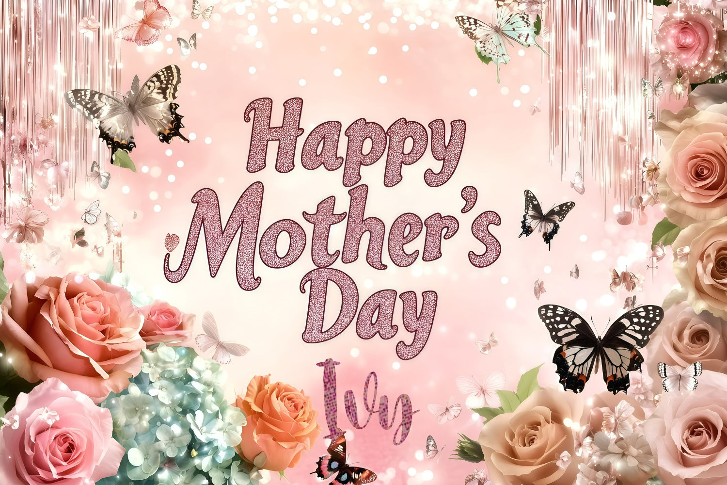 Mother's Day Backdrop Ideas Glitter Butterfly Rose Custom Backdrop UK GQ3-143