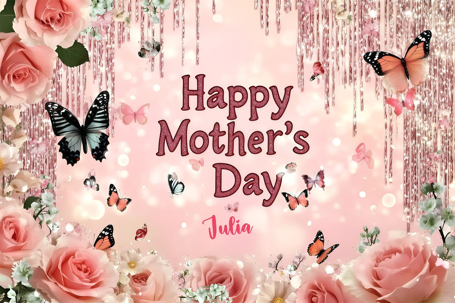 Mother's Day Backdrop Sparkling Floral Butterfly Custom Backdrop UK GQ3-149