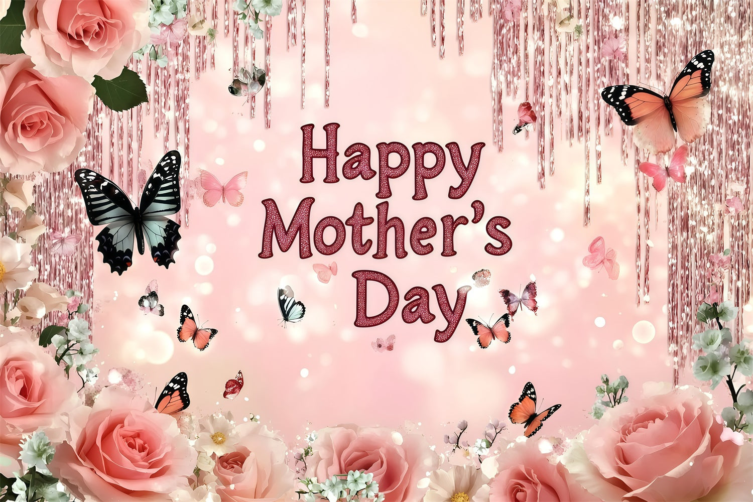 Mother's Day Backdrop Sparkling Floral Butterfly Custom Backdrop UK GQ3-149