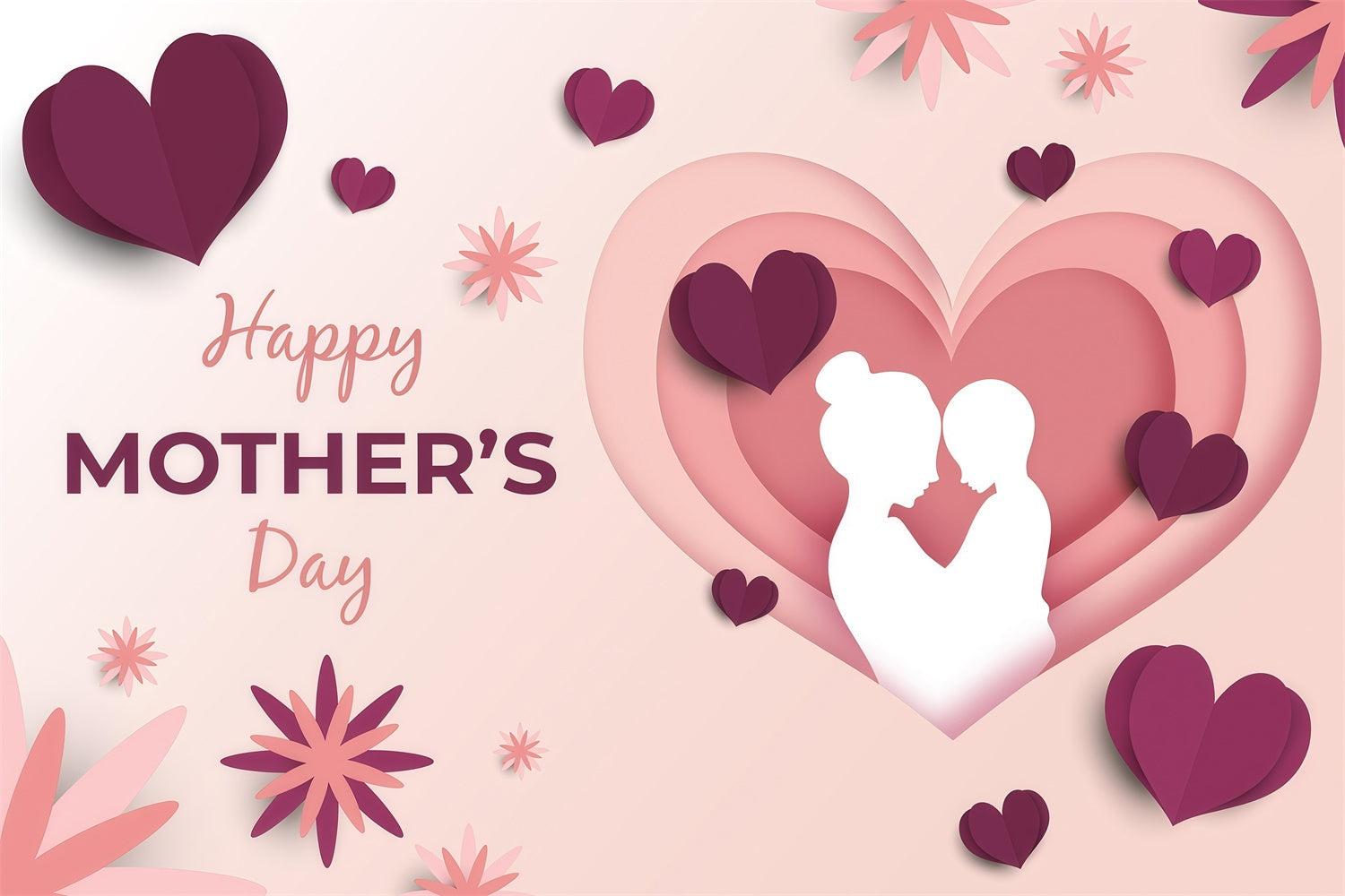 Backdrop For Mothers Day Silhouette Heart Floral Custom Backdrop UK GQ3-156