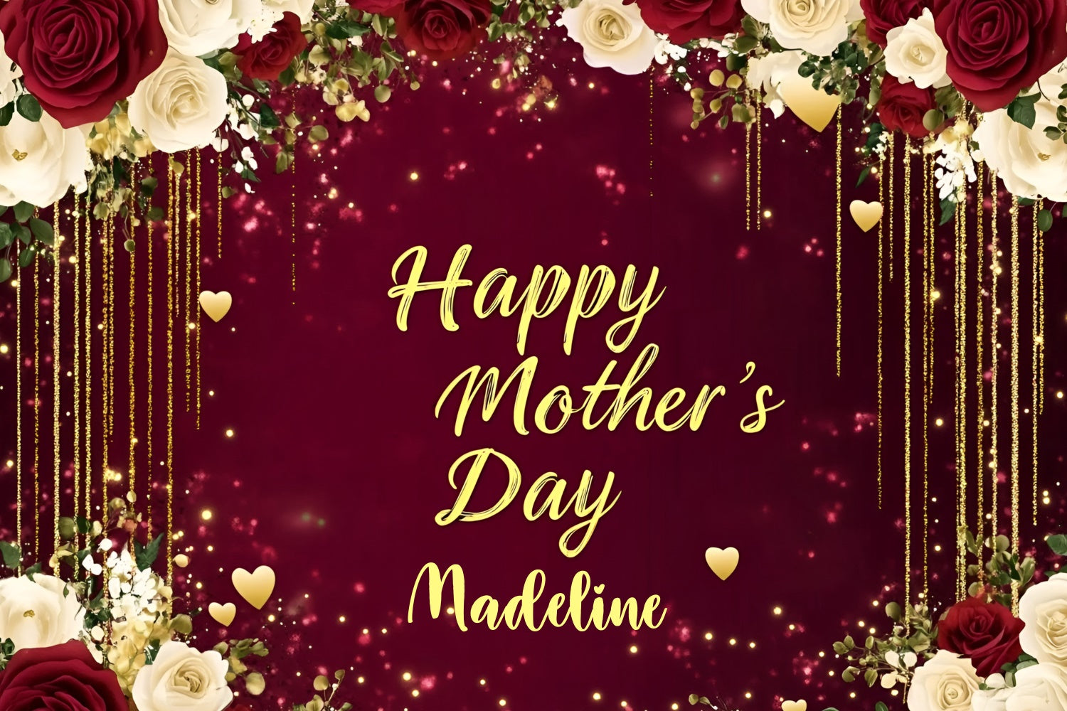 Backdrop For Mothers Day Rose Golden Sparkles Customized Backdrop UK GQ3-162