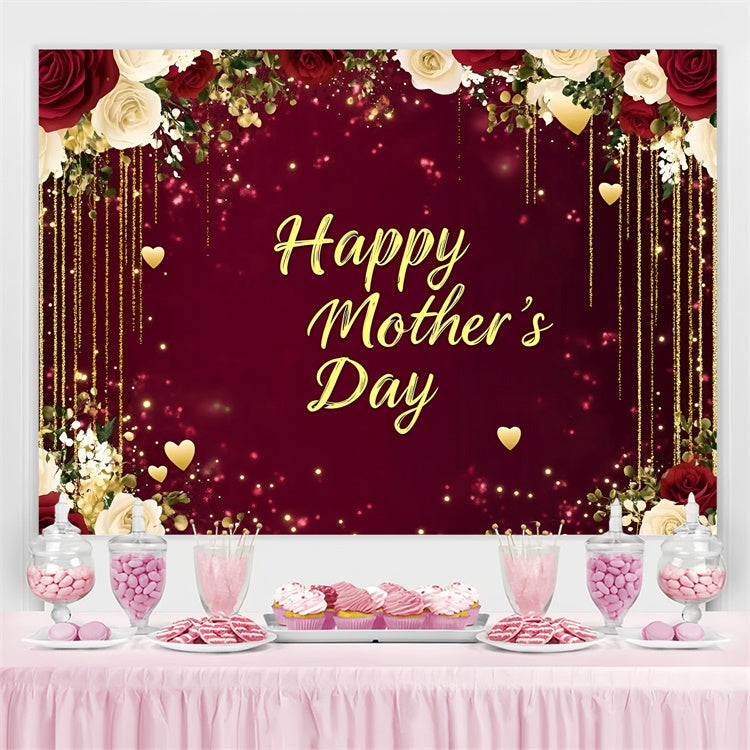 Backdrop For Mothers Day Rose Golden Sparkles Customized Backdrop UK GQ3-162