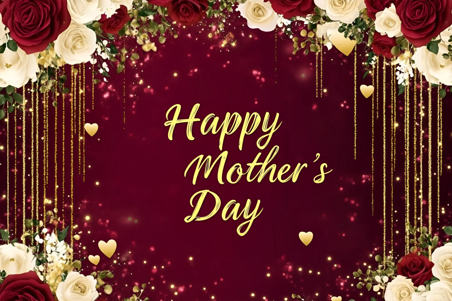 Backdrop For Mothers Day Rose Golden Sparkles Customized Backdrop UK GQ3-162