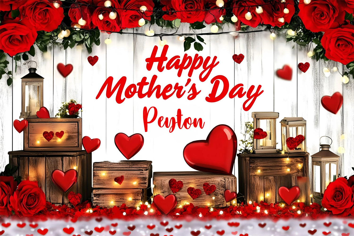 Mothers Day Backdrop Ideas Rustic Red Rose Lantern Custom Backdrop UK GQ3-163