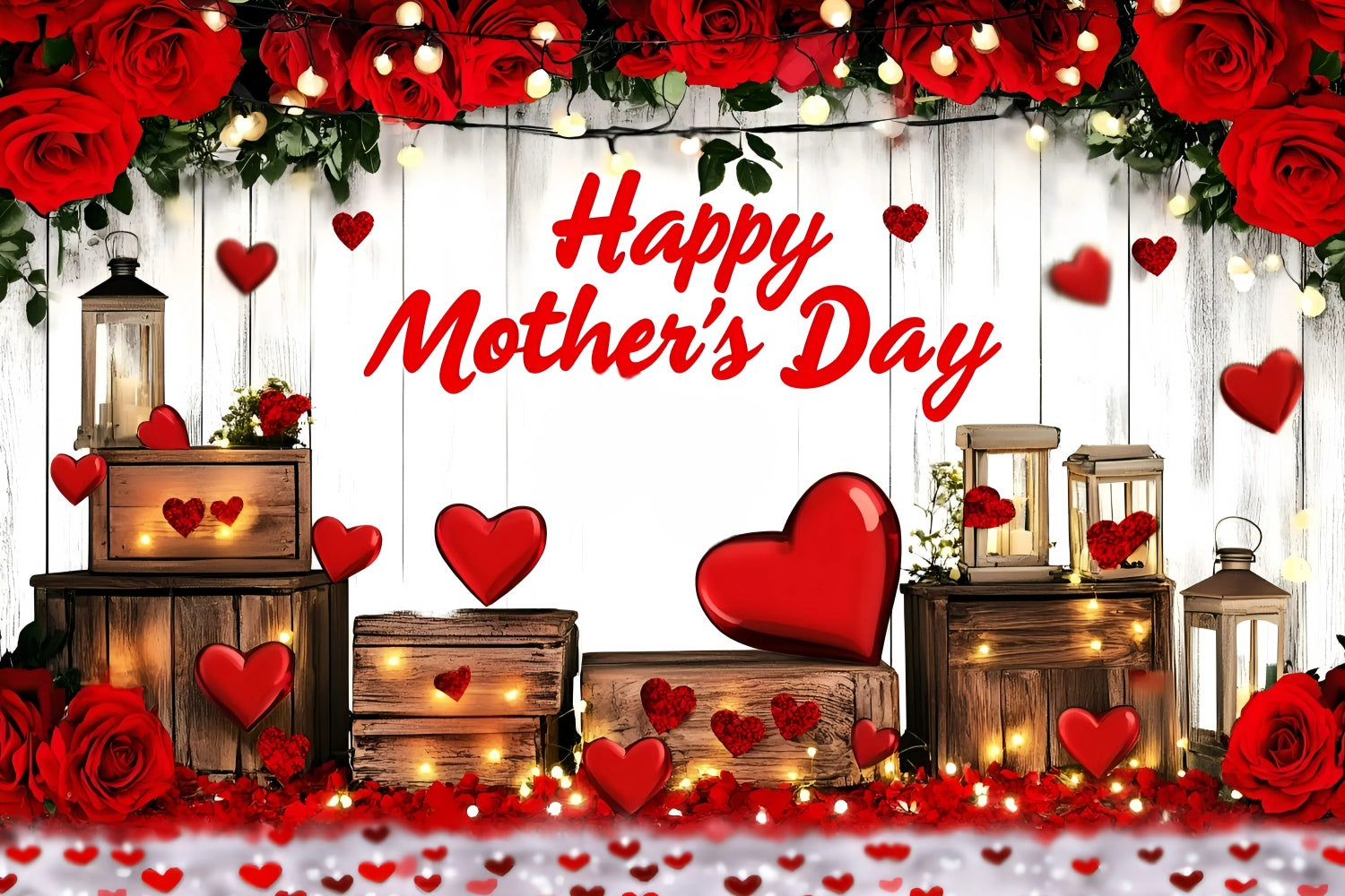 Mothers Day Backdrop Ideas Rustic Red Rose Lantern Custom Backdrop UK GQ3-163