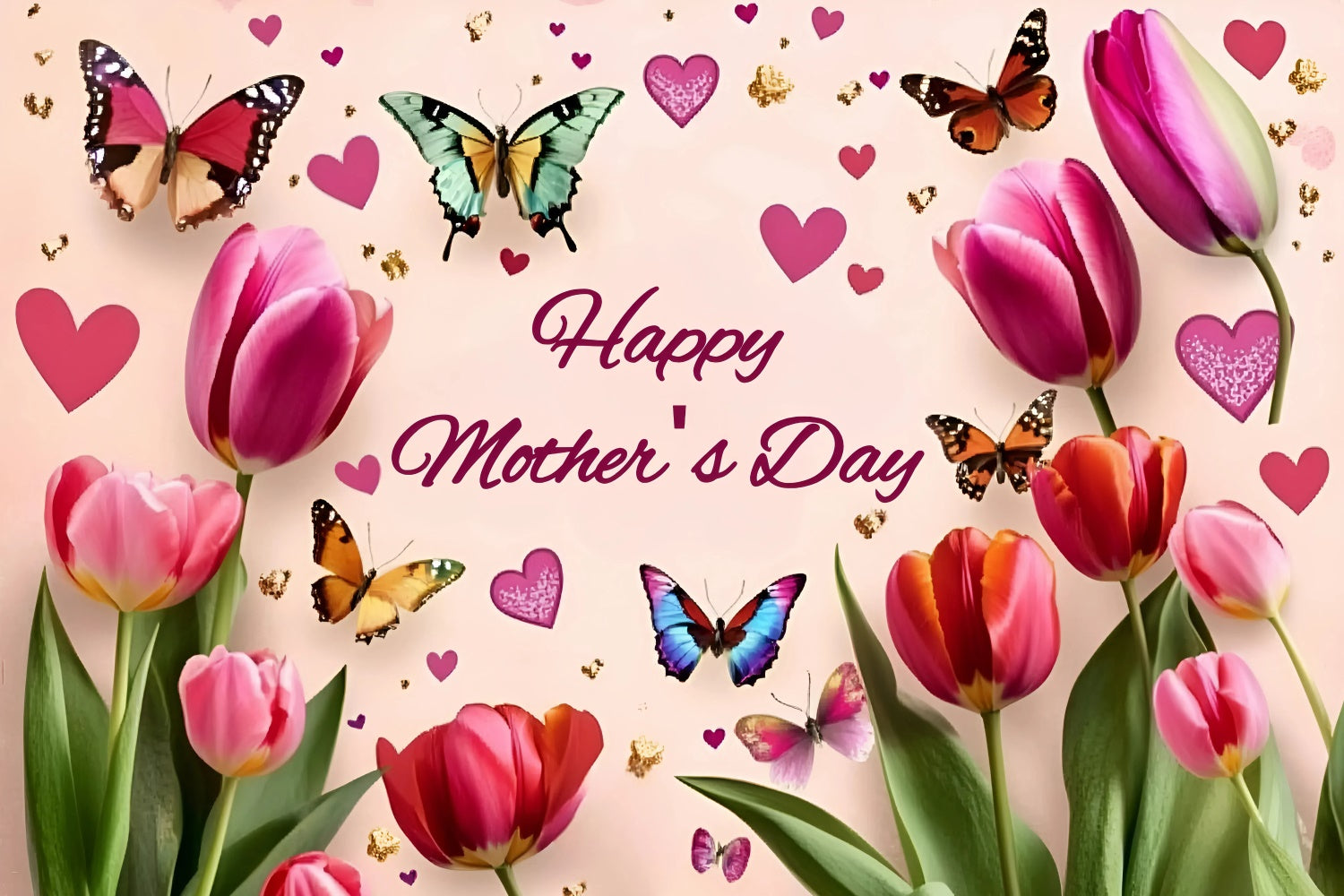 Backdrops For Mother's Day Tulip Blossom Butterfly Custom Backdrop UK GQ3-164