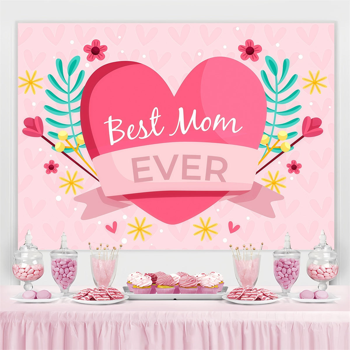 Mother's Day Backdrop Pink Heart Flowers Personalized Backdrop UK GQ3-165