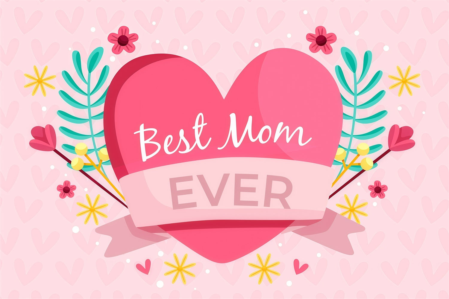 Mother's Day Backdrop Pink Heart Flowers Personalized Backdrop UK GQ3-165