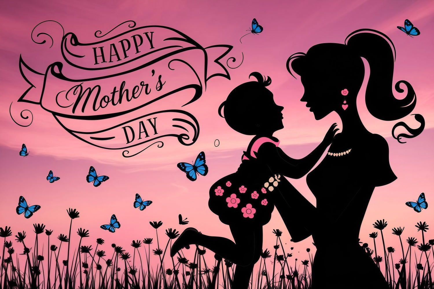 Backdrops For Mother's Day Pink Sky Butterfly Personalized Backdrop UK GQ3-172
