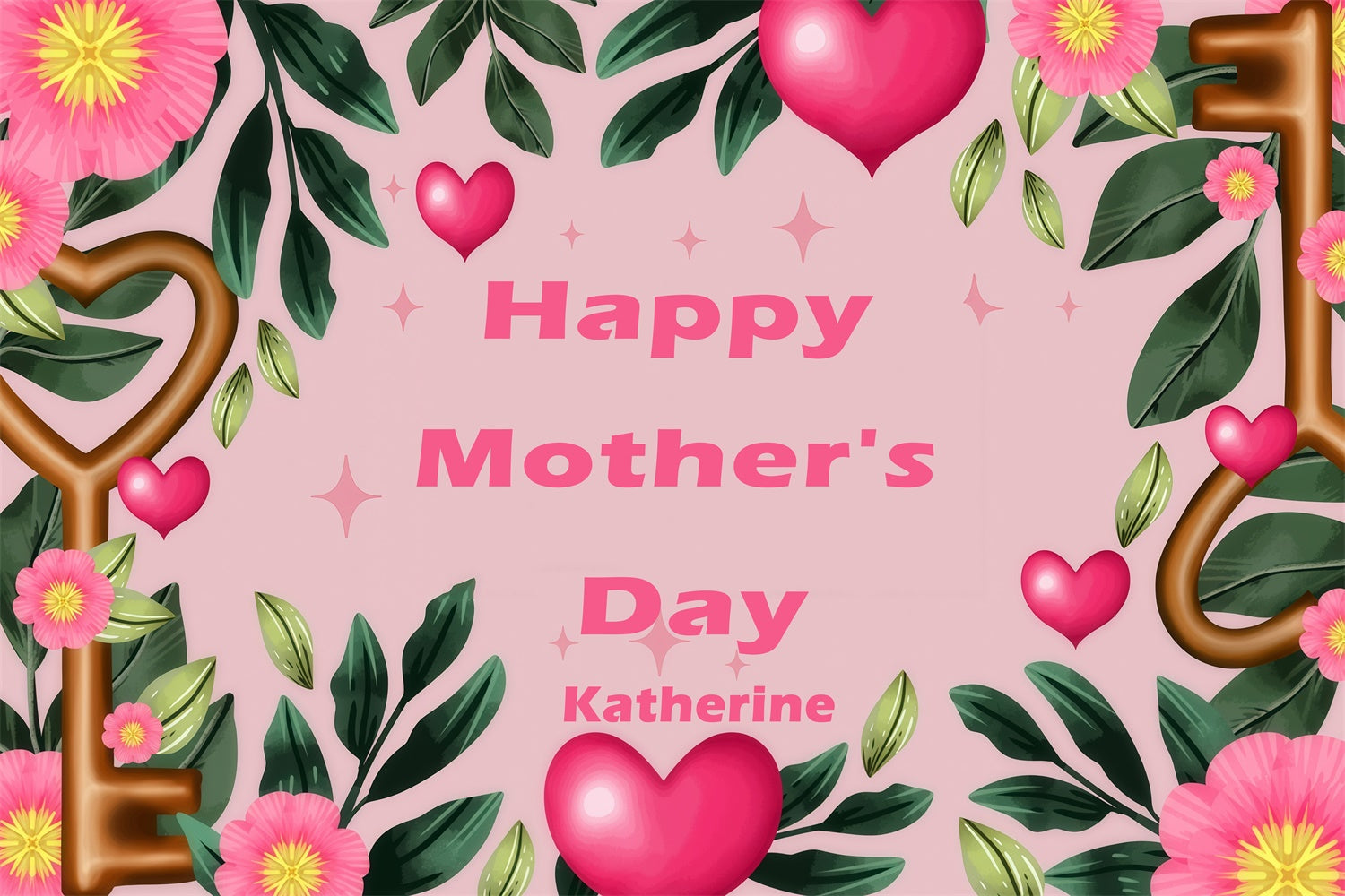 Backdrop For Mothers Day Delicate Greenery Hearts Custom Backdrop UK GQ3-173