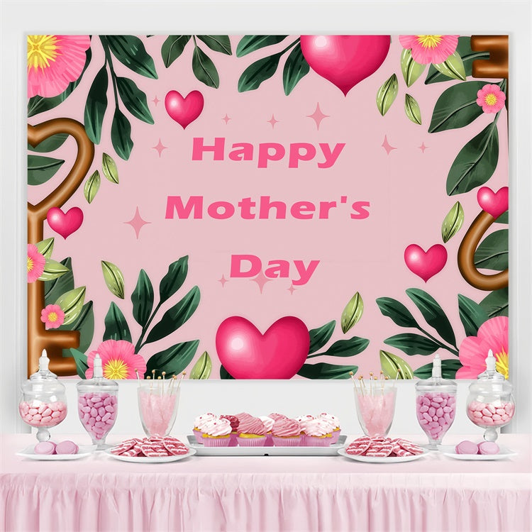 Backdrop For Mothers Day Delicate Greenery Hearts Custom Backdrop UK GQ3-173