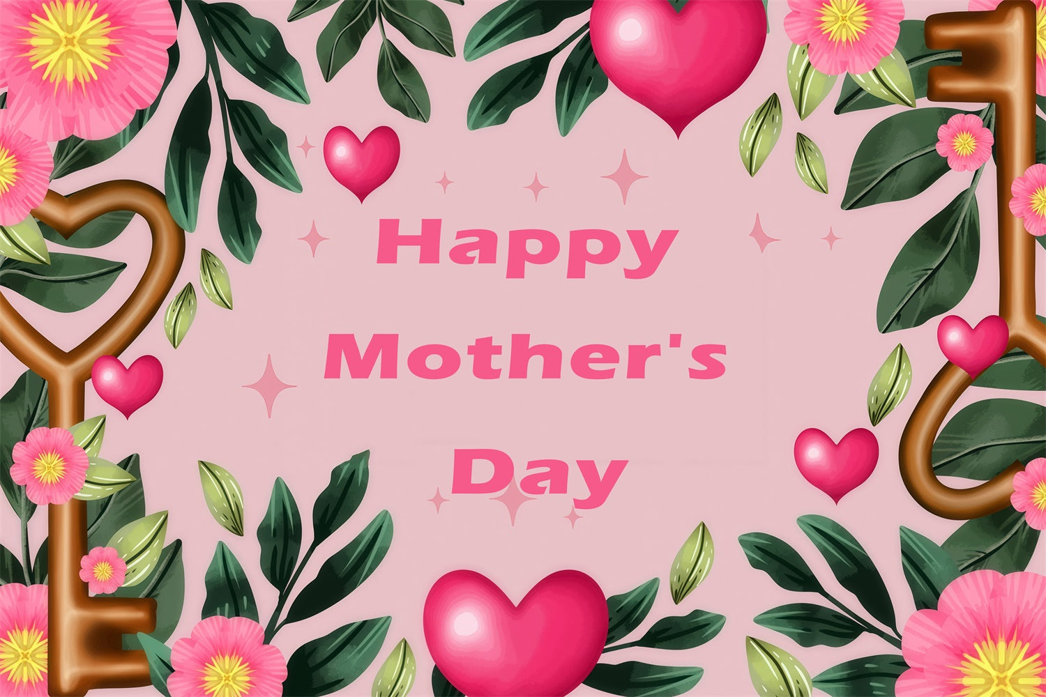 Backdrop For Mothers Day Delicate Greenery Hearts Custom Backdrop UK GQ3-173