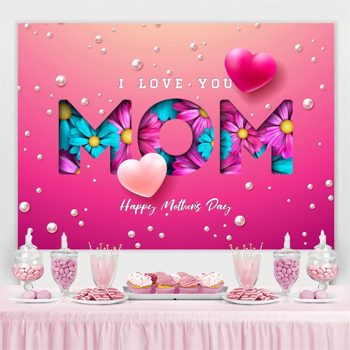 Mother's Day Backdrop Vibrant Floral Heart Personalized Backdrop UK GQ3-174