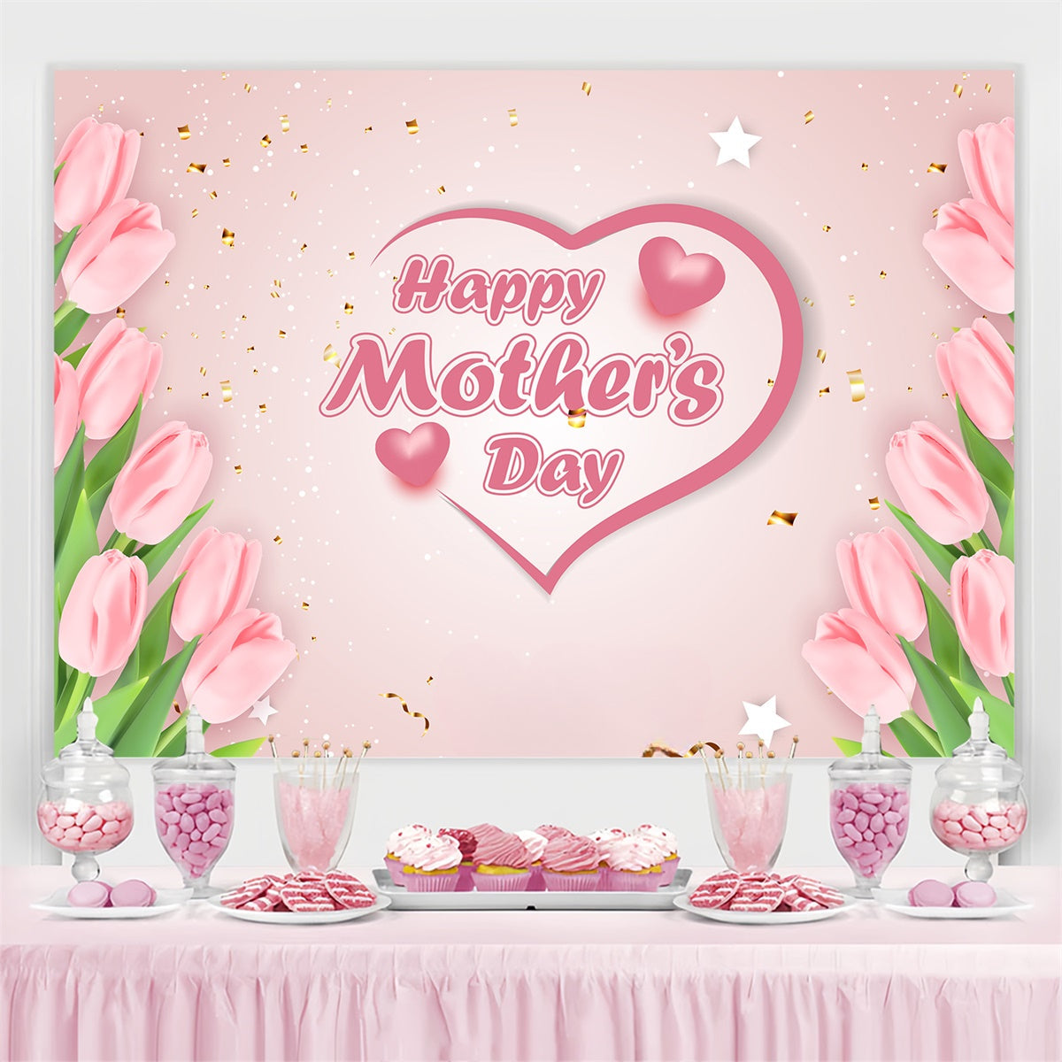 Mothers Day Backdrops Pink Tulips Romantic Customized Backdrop UK GQ3-183