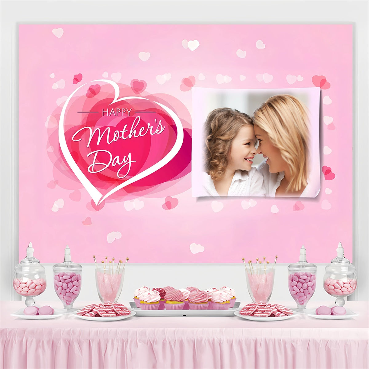 Mothers Day Backdrop Floating Hearts Pink Customized Backdrop UK GQ3-188