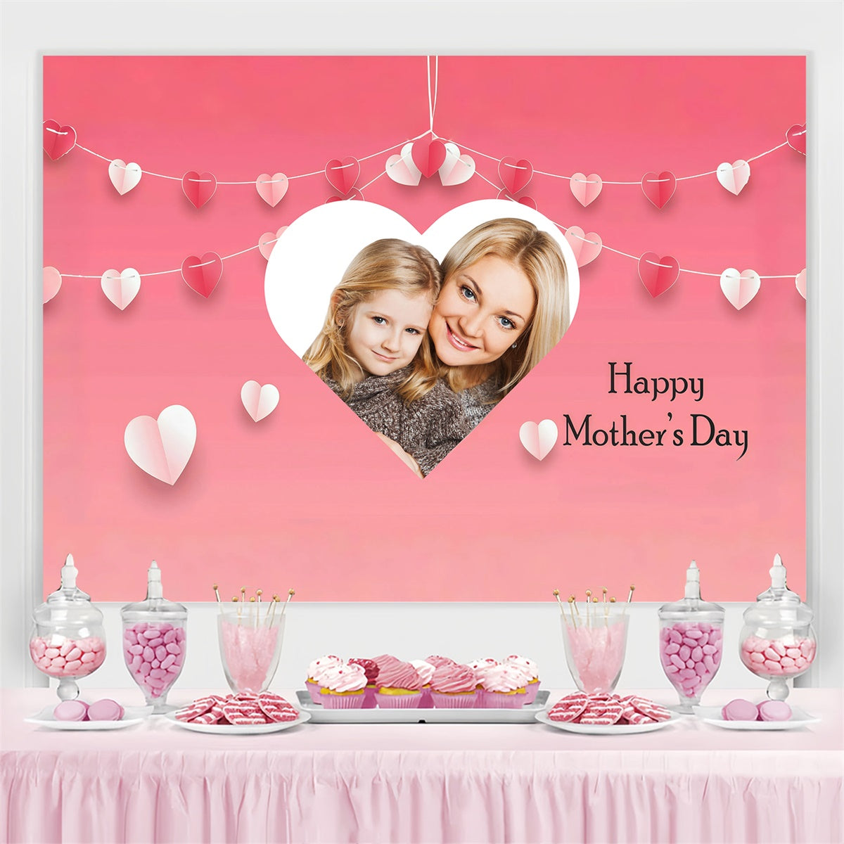 Mothers Day Photo Backdrop Romantic Heart Garland Custom Backdrop UK GQ3-189