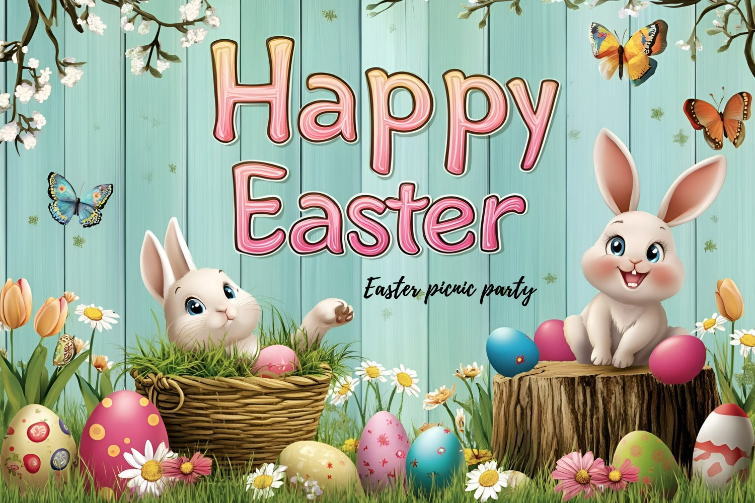Easter Backdrops Ideas Adorable Bunny Party Customized Backdrop UK GQ3-211