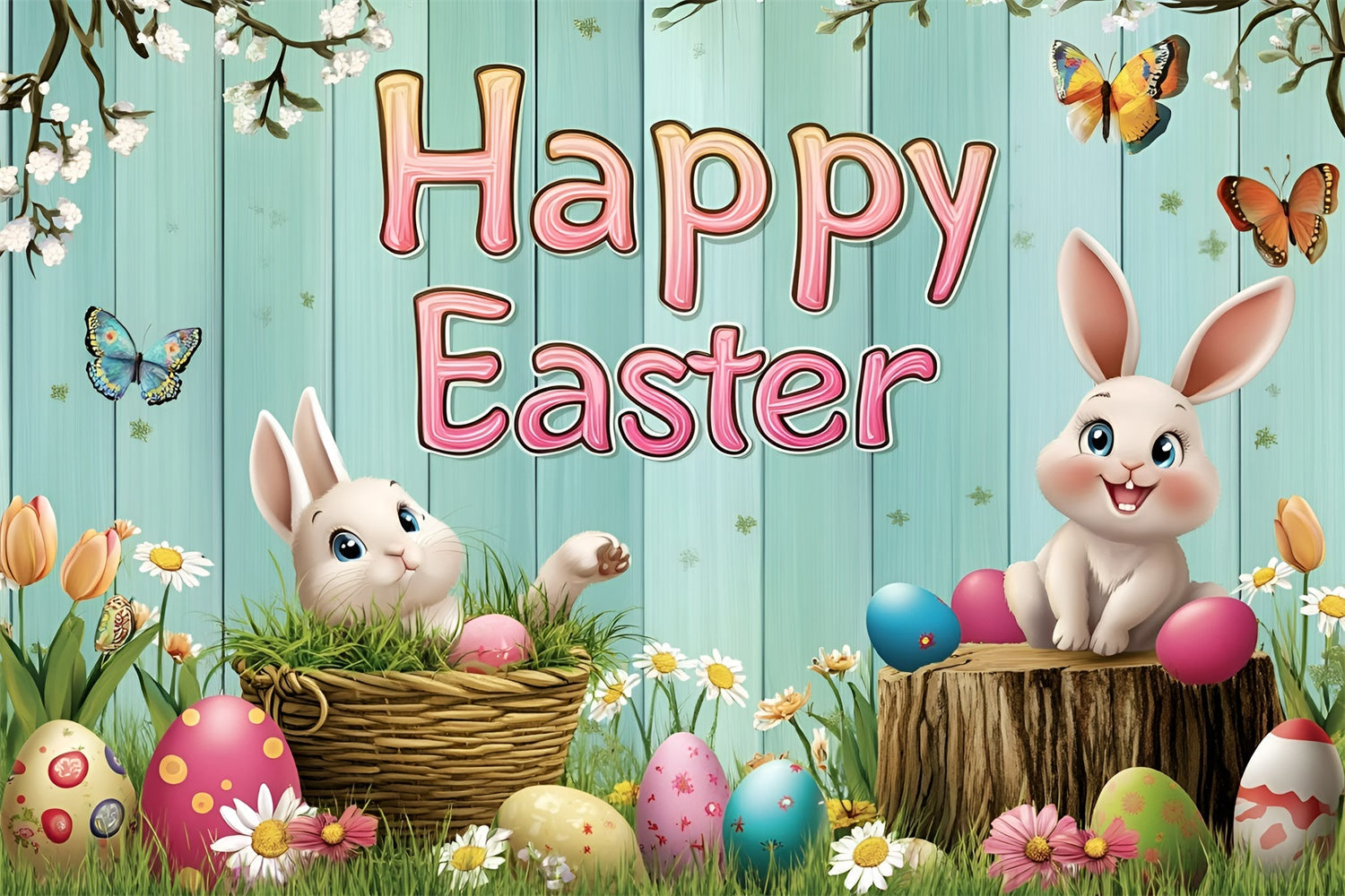 Easter Backdrops Ideas Adorable Bunny Party Customized Backdrop UK GQ3-211