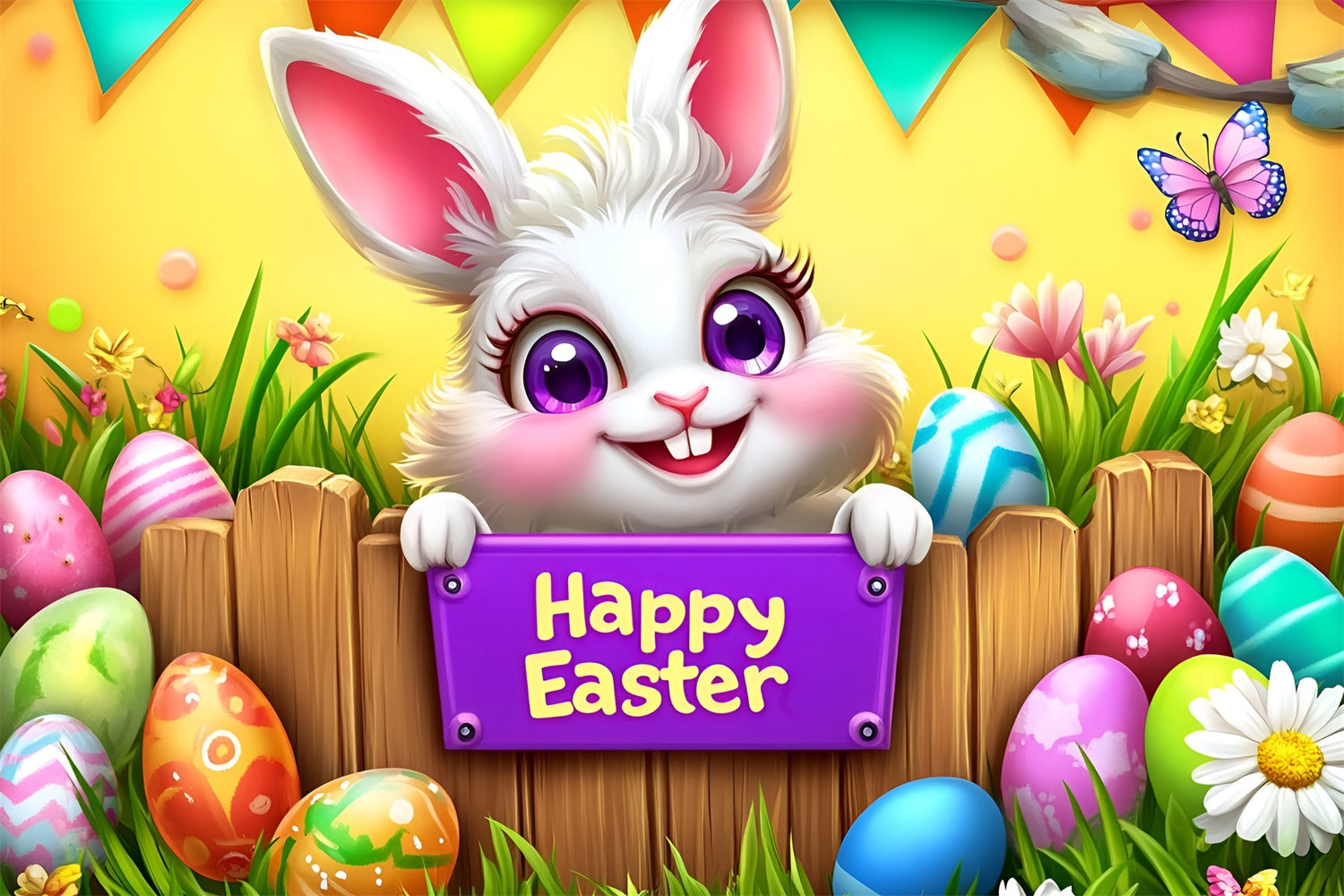 Easter Picture Backdrops Vibrant Bunny Egg Garden Custom Backdrop UK GQ3-216