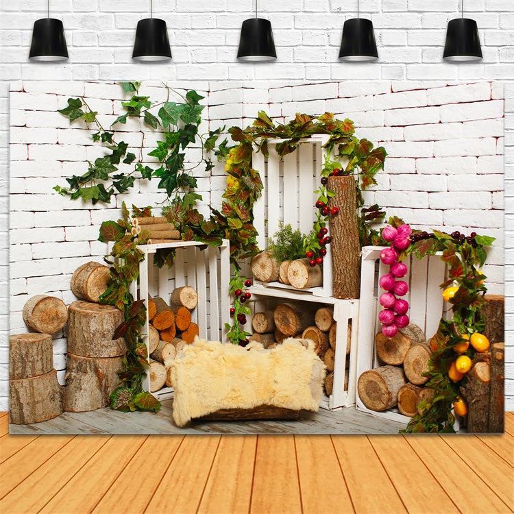 Wood Floor Backdrop White Brick Wall Woodland Backdrop UK GQ4-109