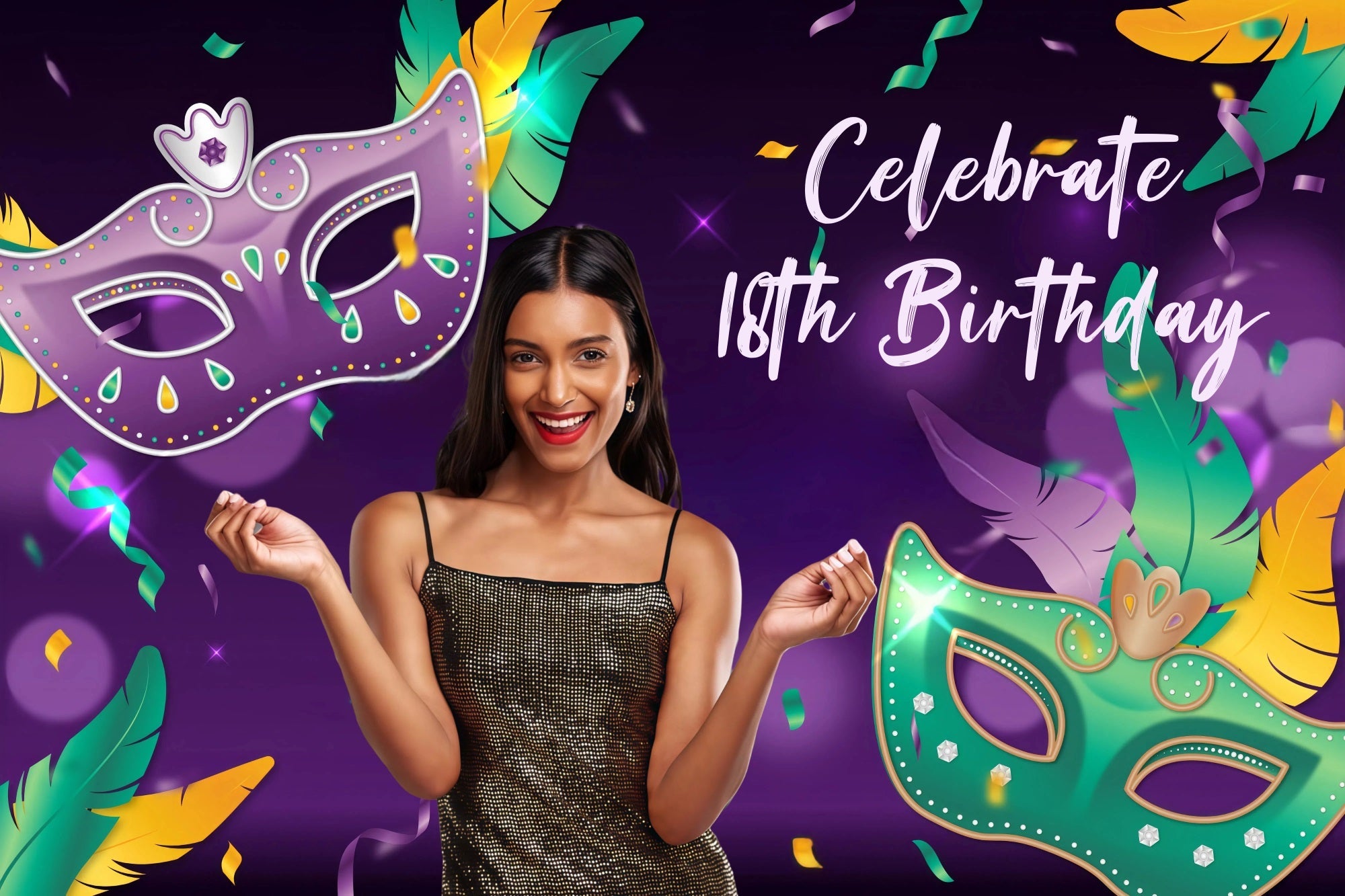 Personalised Birthday Backdrop Carnival Queen Feather Party Backdrop UK GQ4-223