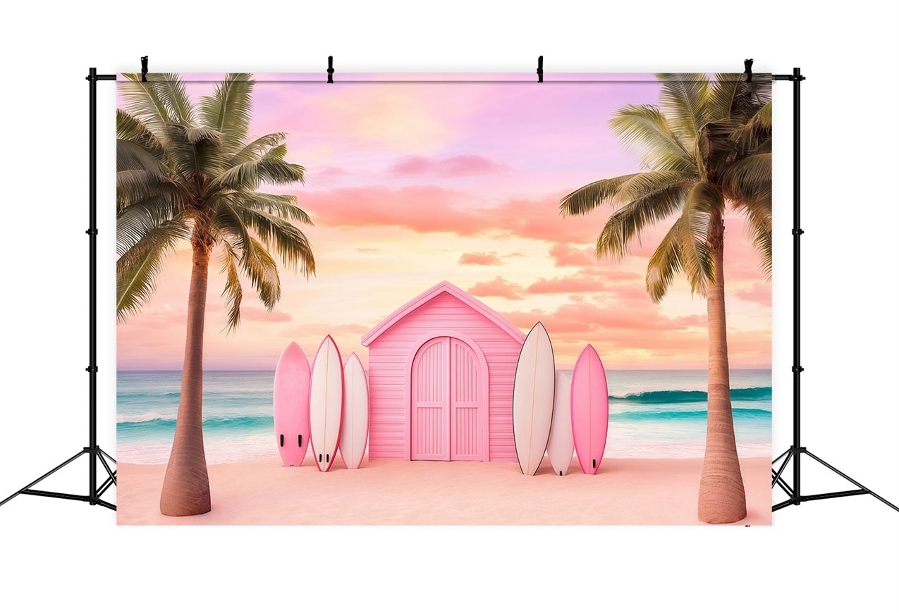 Beach Backdrop Tropical Summer Palm Surfboards Backdrop UK GQ4-252