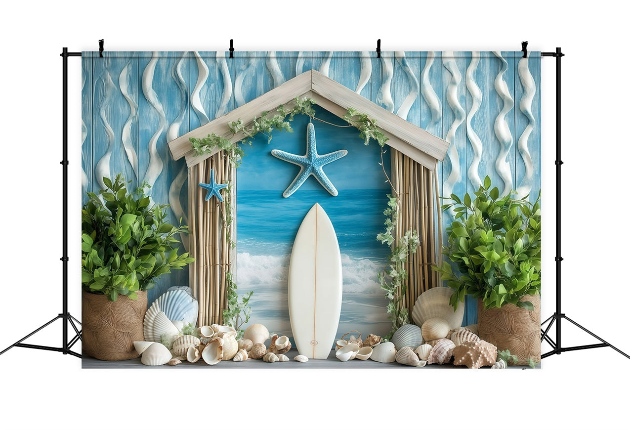 Beach Scene Backdrop Coastal Shells Surf Summer Backdrop UK GQ4-253