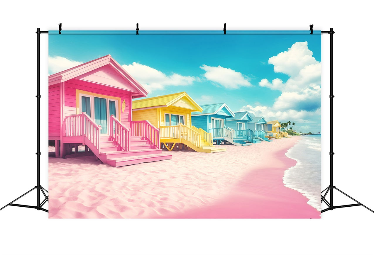 Beach Backdrop Photography Colorful Summer Cabins Backdrop UK GQ4-254