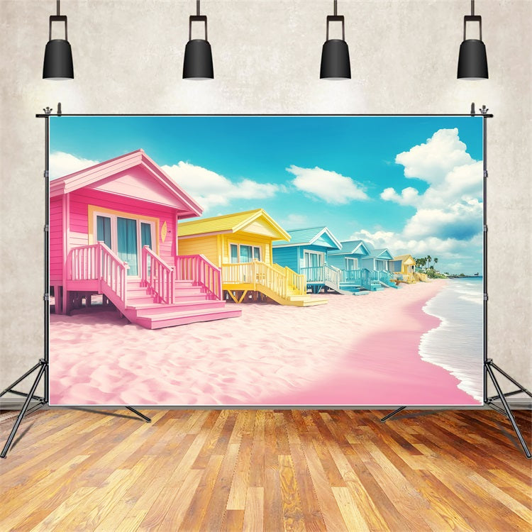 Beach Backdrop Photography Colorful Summer Cabins Backdrop UK GQ4-254