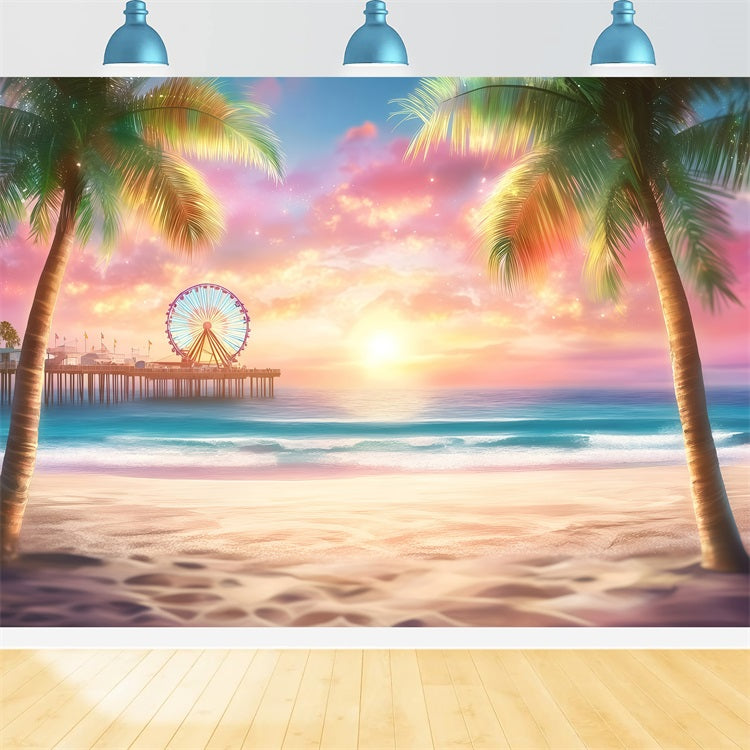Beach Theme Backdrop Seaside Ferris Wheel Summer Backdrop UK GQ4-255