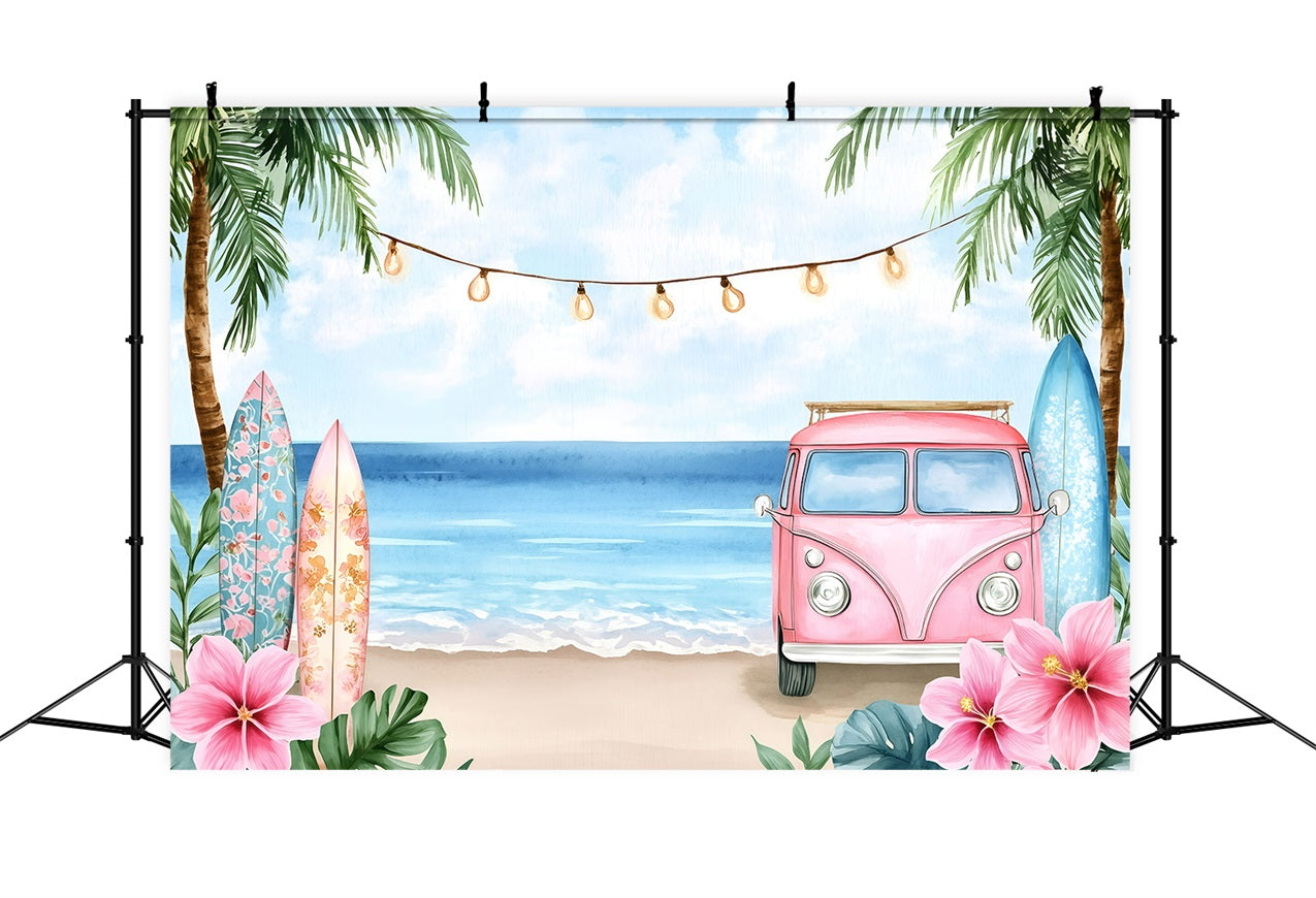 Summer Backdrop Beach Floral Surf Truck Backdrop UK GQ4-258
