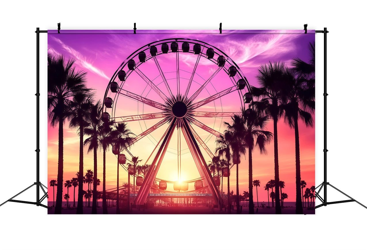Tropical Photo Backdrop Sunset Summer Ferris Wheel Backdrop UK GQ4-261