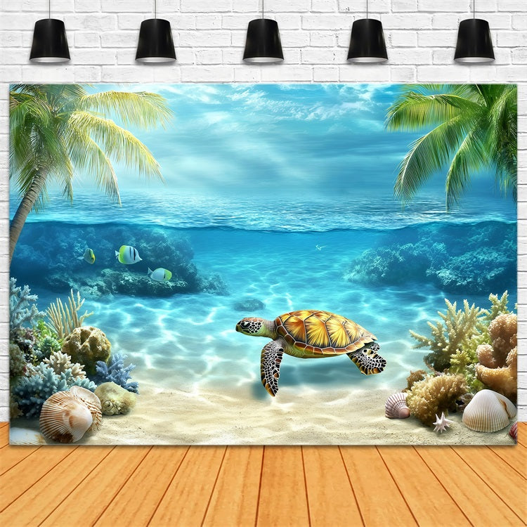 Tropical Backdrop Underwater Turtle Summer Backdrop UK GQ4-264