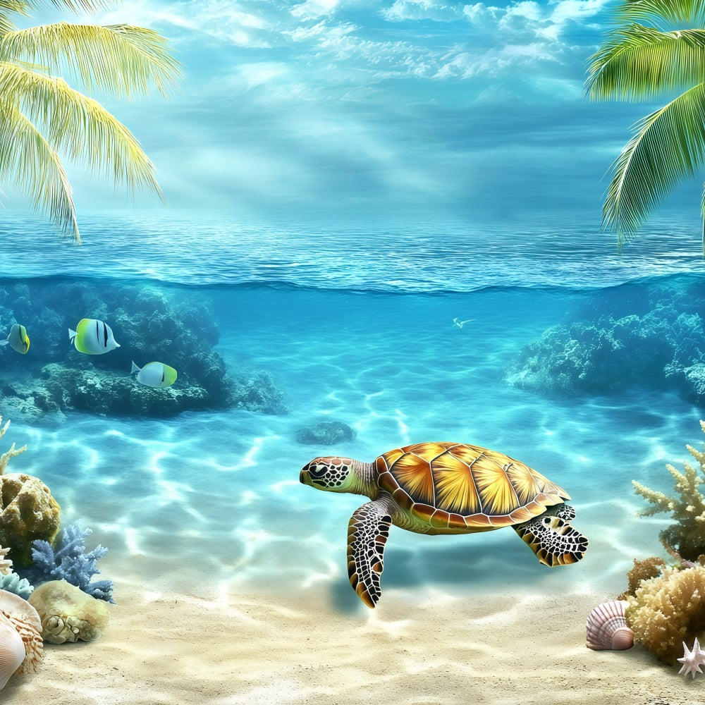 Tropical Backdrop Underwater Turtle Summer Backdrop UK GQ4-264