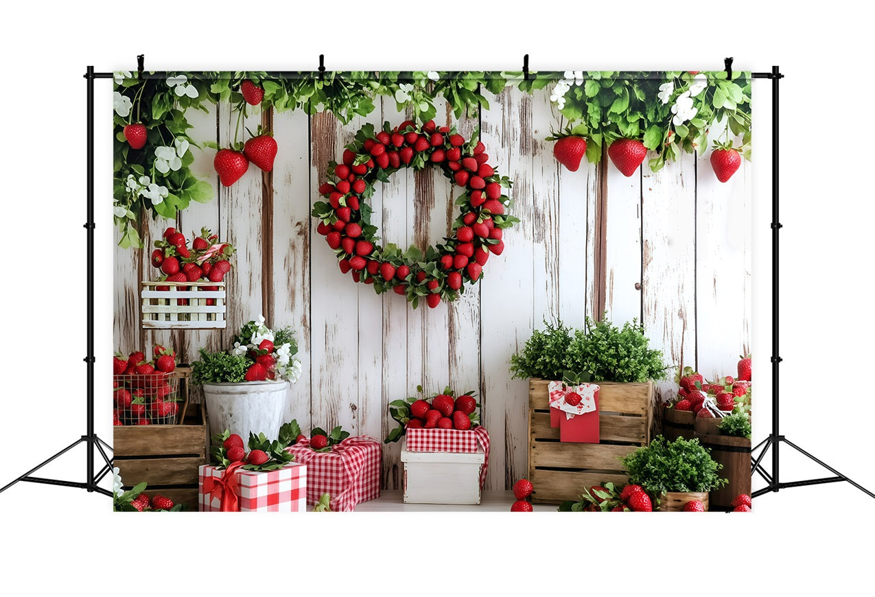 Summer Backdrop Strawberry Wreath Wooden Wall Backdrop UK GQ4-266