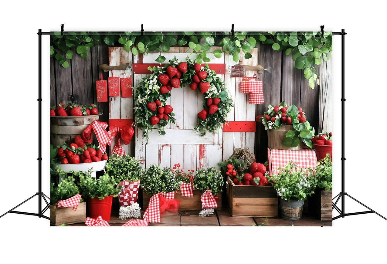 Summer Photo Backdrop Wooden Wall Strawberry Harvest Backdrop UK GQ4-269