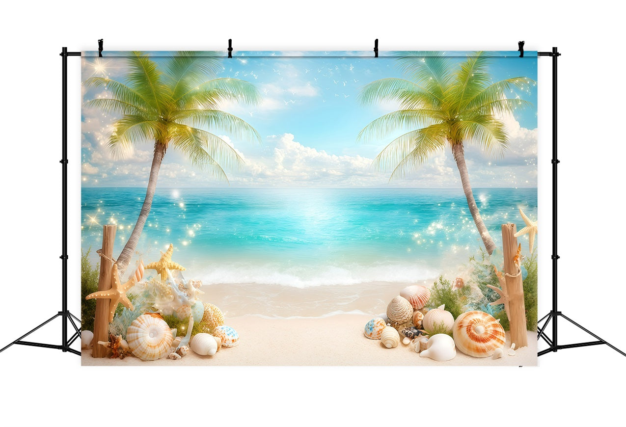 Beach Photography Backdrop Summer Shells Palms Backdrop UK GQ4-271