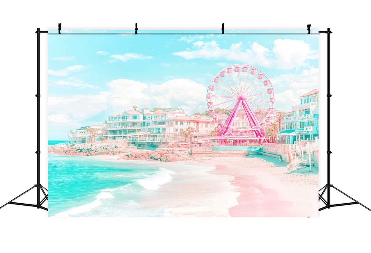 Beach Theme Backdrop Summer Coastal Town Ferris Backdrop UK GQ4-272