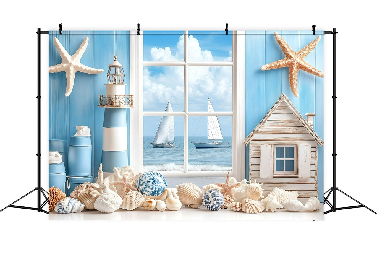 Backdrop Beach Coastal Window Sailboat Summer Backdrop UK GQ4-279