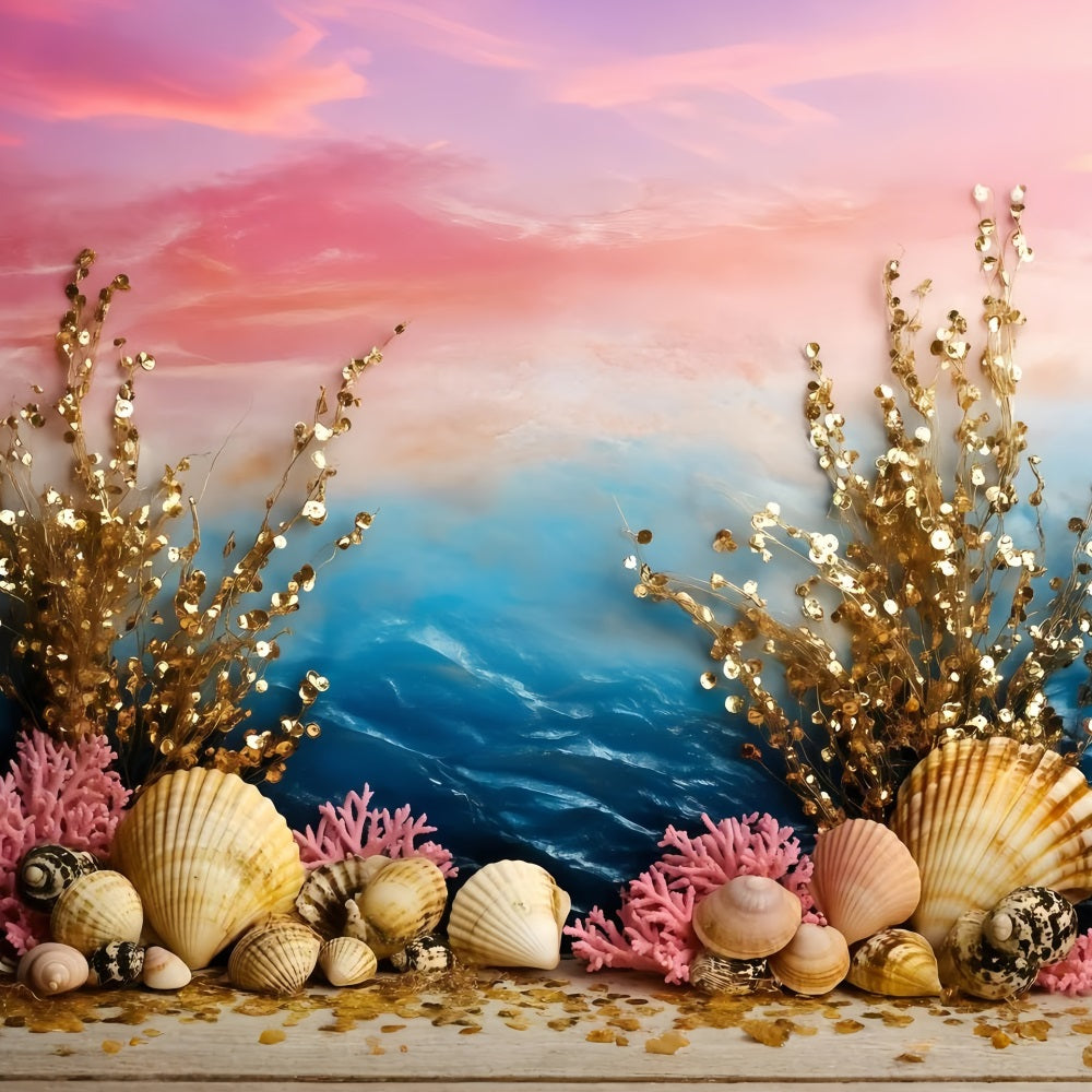 Summer Photo Backdrop Seashell Coral Ocean Backdrop UK GQ4-284