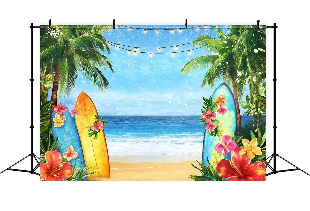 Summer Backdrops Surfboard Beach Floral Lights Backdrop UK GQ4-294