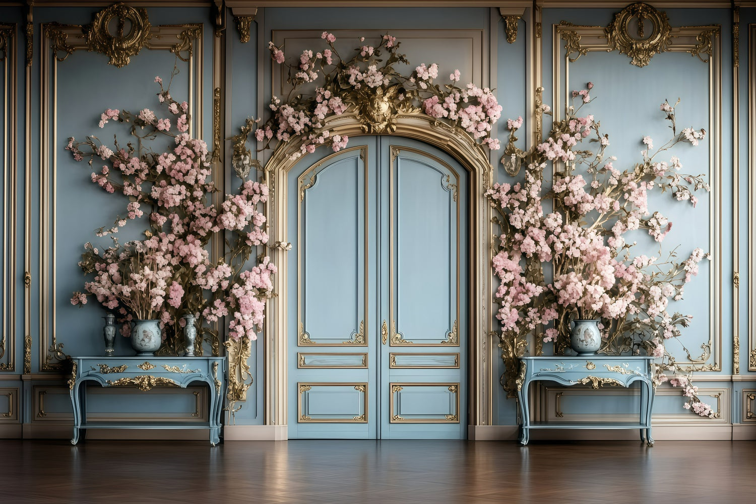 Vintage Wall Backdrop Blue Vintage Floral Door Backdrop UK GQ4-319