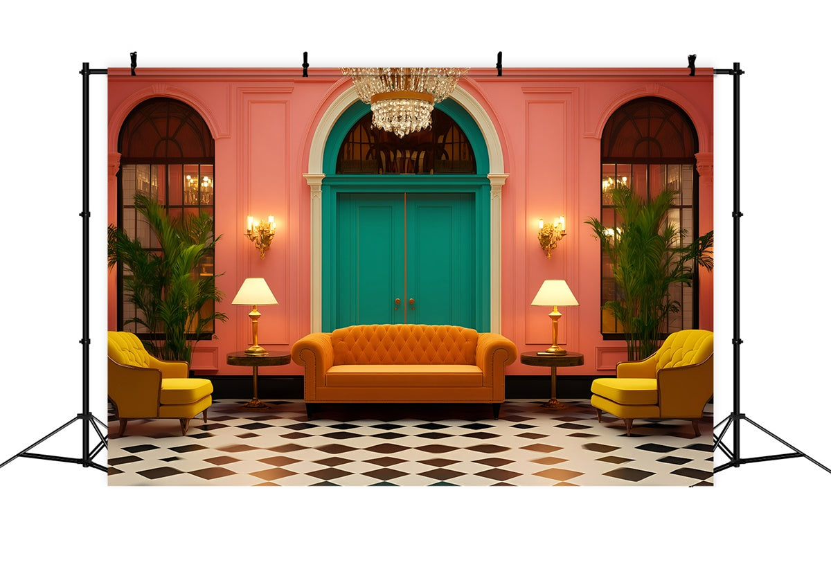 Vintage Backdrop For Photoshoot Colorful Hotel Lobby Backdrop UK GQ4-329