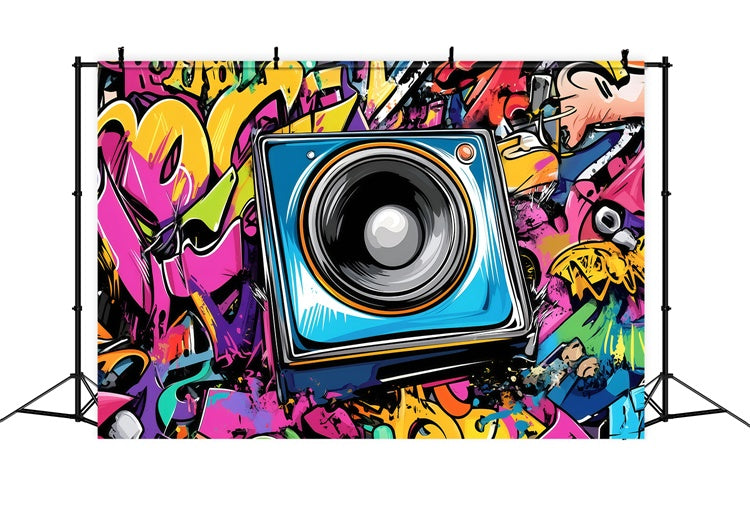 Vintage Photography Backdrops Colorful Graffiti Speaker Wall Backdrop UK GQ4-334